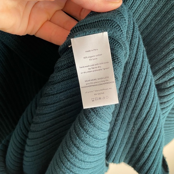 Mara Hoffman Samira Wrap Effect Ribbed Sweater Midi Dress - Teal Blue - Size XS - Picture 13 of 13